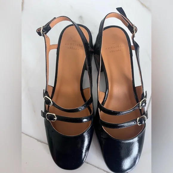 Sezane Black Leather Mary Jane Slingback Heels - Picture 5 of 11